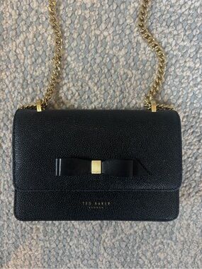 Ted Baker Black Pebbled Leather Crossbody with Bow & Gold Chain